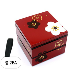 HAKOYA 미니 2단 사각찬합 12cm, 매화 레드, 2개