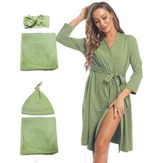 WINROLA Maternity Robe with Matching Swaddle Set Mommy Me Set Soft Women Maternity Sleepwear Bathro