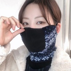 어나더뷰 겨울 방한 양털 마스크 메쉬 플리스 방한용품 스키 자전거 오토바이 전동킥보드 연예인마스크, 800-01 눈꽃네이비