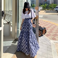 플레어 롱 스커트 페이즐리 패턴 루즈핏 데일리