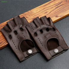 가죽반장갑 하프 드라이빙 남성 손가락 레더 자전거