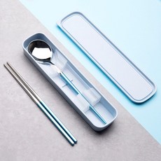 마카롱 블루 도시락 2종 수저세트 숟가락 젓가락 수저집 휴대용 수저통 회사 점심 학생 급식 / 리빙, 1개