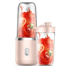 ANKRIC 휴대용 과일 믹서기 무선 소형 전동식 가정용 주스 컵 착즙컵 6중 분쇄날 400ml, 핑크
