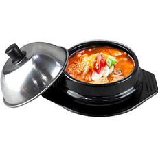 캠핑 백종원 업소용 김치찌개 된장 폭탄 계란찜 스텐뚜껑+뚝배기+받침 세트, 1개