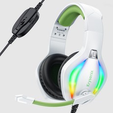 Krysenix 게이밍 헤드셋 pc 유선 PG1, 화이트 그린