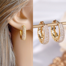 로이윙 French 지르콘 골드 후프 귀걸이