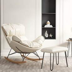 Veloce 럭셔리 흔들의자 고급 안락 리클라이너 수유의자 북유럽 스윙체어, 8. 오프하이트+스툴