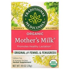 Traditional Medicinals 유기농 Mothers Milk 회향 및 호로파 함유 카페인 무함유 티백, 1.75g, 16개, 1개