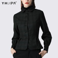 여자체크코트 체크 모직 짧은타입 코트 여성날씬해보이는 외투 오버사이즈 가을겨울셋트 코디하기쉬운 보온 솜옷 유행