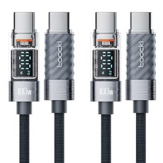 TOOCKI 디스플레이 PD 100W c to c 타입 초고속충전 케이블, 2m, 스페이스 그레이, 2개