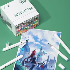 누사인 둥근 스케치 브러쉬 트윈 마카펜 세트, 40색, 1세트