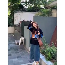 겨울 임부복 세트 데일리 임산부 하객룩 라운드 니트+데님 스커트 세트 봄가을 임산복 투피스 세트 YJW