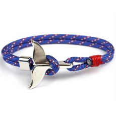 남자와 남녀 공통 나일론 Paracord 밧줄 고래 꼬리 팔찌 8 인치