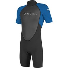 O'Neill Men 's Reactor-2 2mm Back Zipper Short Sleeve Spring Wetsuit (LT Black／Ocean), LT, Black／Ocean