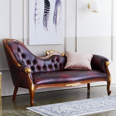 마켓비엔티 FD-C 3인용 카우치 소파 브라운 PU 가죽소파 쇼파 원목 수입 엔틱 가구