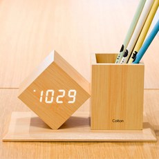(인쇄제작 150개)브리츠 대나무 LED 알람 펜꽃이 시계 BZ-EW547 Pen Clock 가을판촉물, 1개