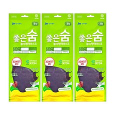 JW중외제약 JW중외제약 좋은숨 마스크 KF94 블랙 (대형), 3개, 1매입
