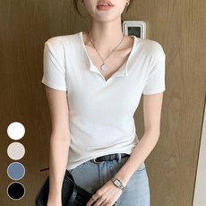 여성 골지 반팔티셔츠 반오픈 슬림핏 날씬해보이는 티