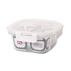 위녹스 정사각 2칸 칸막이 내열유리 찬통 500ml (420ml), 1p, 화이트