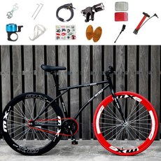 하이브리드 자전거 26인치 바이크 출퇴근 입문용 로드 알루미늄 완조립, 블랙 레드 5.4cm 림