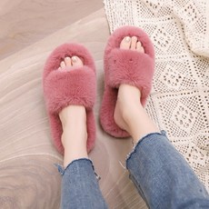 퍼 슬리퍼 Jan.03 153번 털 슬리퍼 여 공용 봄가을 크로스 털 치렁치렁 캐릭터 보아털 슬리퍼Z