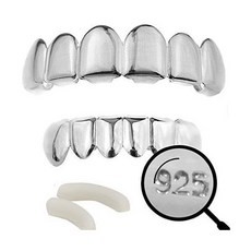 [미국] 979669 Harlembling Solid 925 Sterling Silver Real Grillz - Custom Top & Bottom Grills for Teeth
