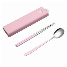 일상핏 무소음 휴대용 수저세트, 핑크, 1세트, 숟가락 + 젓가락 + 케이스