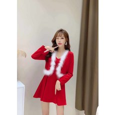 크리스마스파티 여성파티룩 여자파티룩 섹시 슬림핏 털코트 튜브탑 끈나시 슬립 허리보정