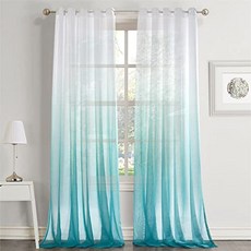 Gradient Ombre Sheer Curtains Draperies Window Treatment Voile for Living Room Kids Room 84 Inches Long Grommet Top 52 W x 84 L Blue 2 Panels, 본상품