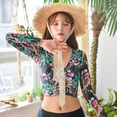 옷자락 여자 플라워 셔링 랩 래쉬가드 투피스 세트 수영복