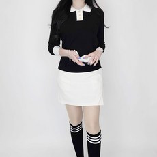 티앤드골프 여성 골프 봄 가을 카라 골드 단추 포인트 긴팔 니트 골프웨어 골프복 라운딩룩