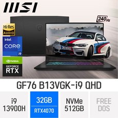 MSI GF시리즈 Sword GF76 B13VGK-i9 QHD, Free DOS, 32GB, 512GB, 코어i9, 블랙