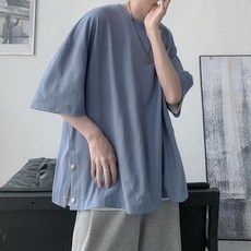 쇼곤샵 여름반팔티세트 남자 트렌드 멋진 옷 와이드 루즈핏 5부 슬릿 소매 트임 티셔츠