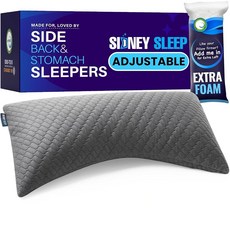 Sidney Sleep 목 및 어깨 통증을 위한 사이드 슬리퍼 베개 - 수면을 퀸 사이즈 침대 완전히 조절 가능한 메모리 폼 세척 대나무 케이스 추가 충전재 포함 화이트, King (Pack of 1)