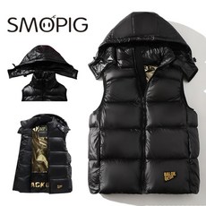 SMOPIG 가을 겨울 후드 남자 패딩조끼 빅사이즈
