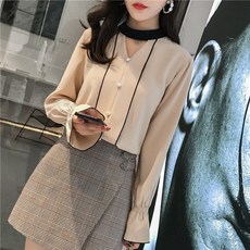 여성 여름 가을 캐주얼 쉬폰 블라우스 데일리룩 XL 블루