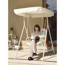 파티오가든그네 화이트 철제 야외 흔들의자 벤치 정원 발코니 스윙 1인용 3인용, 베이지 - 3인용