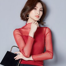 체인지쉬 (change she) 섹시 반짝이 펄 시스루 긴팔 티셔츠 블라우스