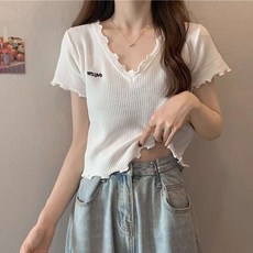 여름 라지 사이즈 아이스 실크 반팔 티셔츠 뱃살 커버 날씬해 다용도 브이넥