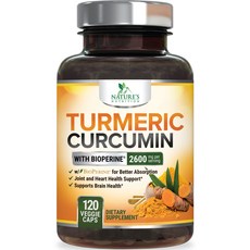 Turmeric Curcumin Supplement with BioPerine 95% Cu BioPerine 95% 커큐미노이드 2600mg이 함유된 심황 커큐민 보충제 최고의, 1개, 120정