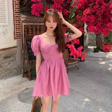 안나리야 핑크 플레어 코튼 핀턱 예쁜 미니 러블리 원피스 YJ