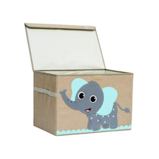 Hurricane Munchkin Large Toy Chest. Canvas Soft Fabric Children Toy Storage Bin Basket with Flip-top Lid. Collapsible Gray Toy Box for Kids Boys Gir, Elephant