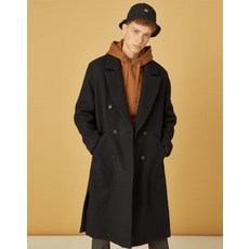 티엔지티 TNGT 네이비 체크 패턴 울혼방 더블 롱코트 TGCO9D704N2