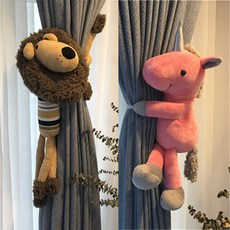 인형 인테리어 소품 커튼 묶기 커튼 집게 스트랩 버클 클립, 봉제 사자 (1) + 핑크 유니콘 (1)