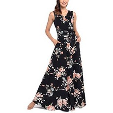 Comila Womens Summer V Neck Floral Maxi Dress Casual Long Dresses with Pockets
