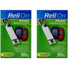 검사 키트 진단 ReliOn 프라임 혈당 테스트 스트립 50Ct 2팩, 2개