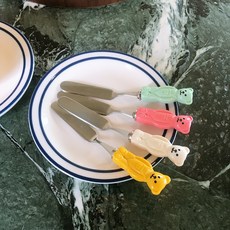 곰돌이 스텐 어린이 감성 디저트 잼나이프 버터나이프, 노랑, 1개