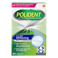 Polident 오버나이트 화이트닝 트리플 민트 프레시니스 틀니 클리너 태블릿 - 84개입, Polident 오버나이트 화이트닝 트리플 민트 프레시, 1개