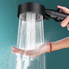 물멈춤 5단 샤워기 원터치 온오프 버튼 수압 상승 고압 마사지 욕실 샤워 헤드 수전 교체, 블랙