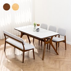 바네스데코 아르넨스 원목 4인/6인 이태리 세라믹 식탁 세트 델로아 의자 포함, 6인식탁(벤치+의자3), 브라운 (마르모레오)